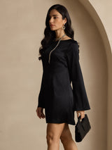 [Noir] SilkSilky-FR 19Momme Manches longues Col Bateau Robes 004