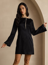 [Noir] SilkSilky-FR 19Momme Manches longues Col Bateau Robes 006