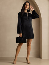 [Noir] SilkSilky-FR 19Momme Manches longues Col Bateau Robes 007