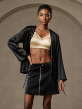 [Noir] SilkSilky-FR 19Momme Manches longues Femme Manteaux 001