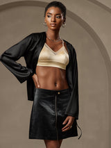 [Noir] SilkSilky-FR 19Momme Manches longues Femme Manteaux 003