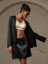 [Noir] SilkSilky-FR 19Momme Manches longues Femme Manteaux 004