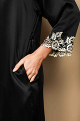 [Noir] SilkSilky-FR 3/4 Sleeve V Neck Peignoir&Robe de Chambre 009