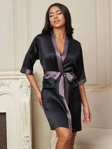 [Noir] SilkSilky-FR Half Sleeve Femme Peignoir 006