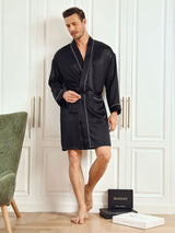 [Noir] SilkSilky-FR Long Sleeve Homme Peignoir 003