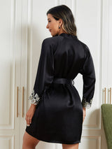 [Noir] SilkSilky-FR Trois-quart Femme Peignoir 002