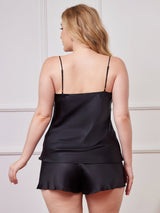 [Noir] SilkSilky-FR Fines Brides Col V Ensemble Camisole grandes tailles 002