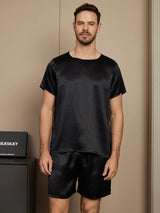 [Noir] SilkSilky-FR Short Sleeve Round Neck Homme Pyjamas 001