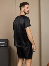 [Noir] SilkSilky-FR Short Sleeve Round Neck Homme Pyjamas 002