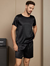 [Noir] SilkSilky-FR Short Sleeve Round Neck Homme Pyjamas 003