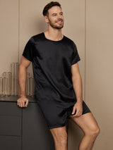 [Noir] SilkSilky-FR Short Sleeve Round Neck Homme Pyjamas 004