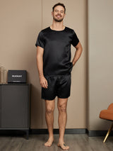 [Noir] SilkSilky-FR Short Sleeve Round Neck Homme Pyjamas 005