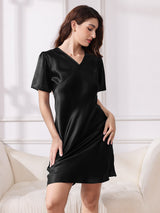 [Noir] SilkSilky-FR Manches courtes Col V Chemises de nuit 003