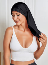 [Noir] SilkSilky-FR Pure Soie Sleep Cap 005