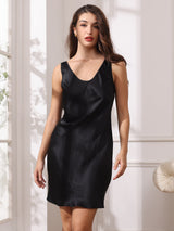 [Noir] SilkSilky-FR Sans manches Encolure Dégagée Chemises de nuit 004