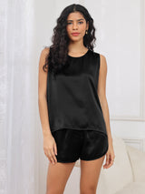 [Noir] SilkSilky-FR Sans manches Col Rond Femme Pyjamas 005