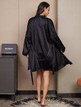 [Noir] SilkSilky-FR 3/4 Sleeve V Neck Femme Pyjamas 002