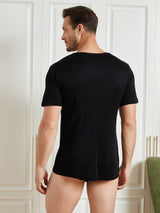 [Noir] SilkSilky-FR Manches courtes Col Ras Du Cou Homme T-Shirt 002