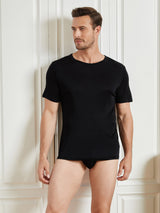 [Noir] SilkSilky-FR Manches courtes Col Ras Du Cou Homme T-Shirt 005