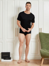 [Noir] SilkSilky-FR Manches courtes Col Ras Du Cou Homme T-Shirt 007