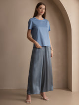 [Bleu] SilkSilky-FR Manches courtes Col Rond Femme T-Shirt 003