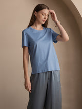[Bleu] SilkSilky-FR Manches courtes Col Rond Femme T-Shirt 005