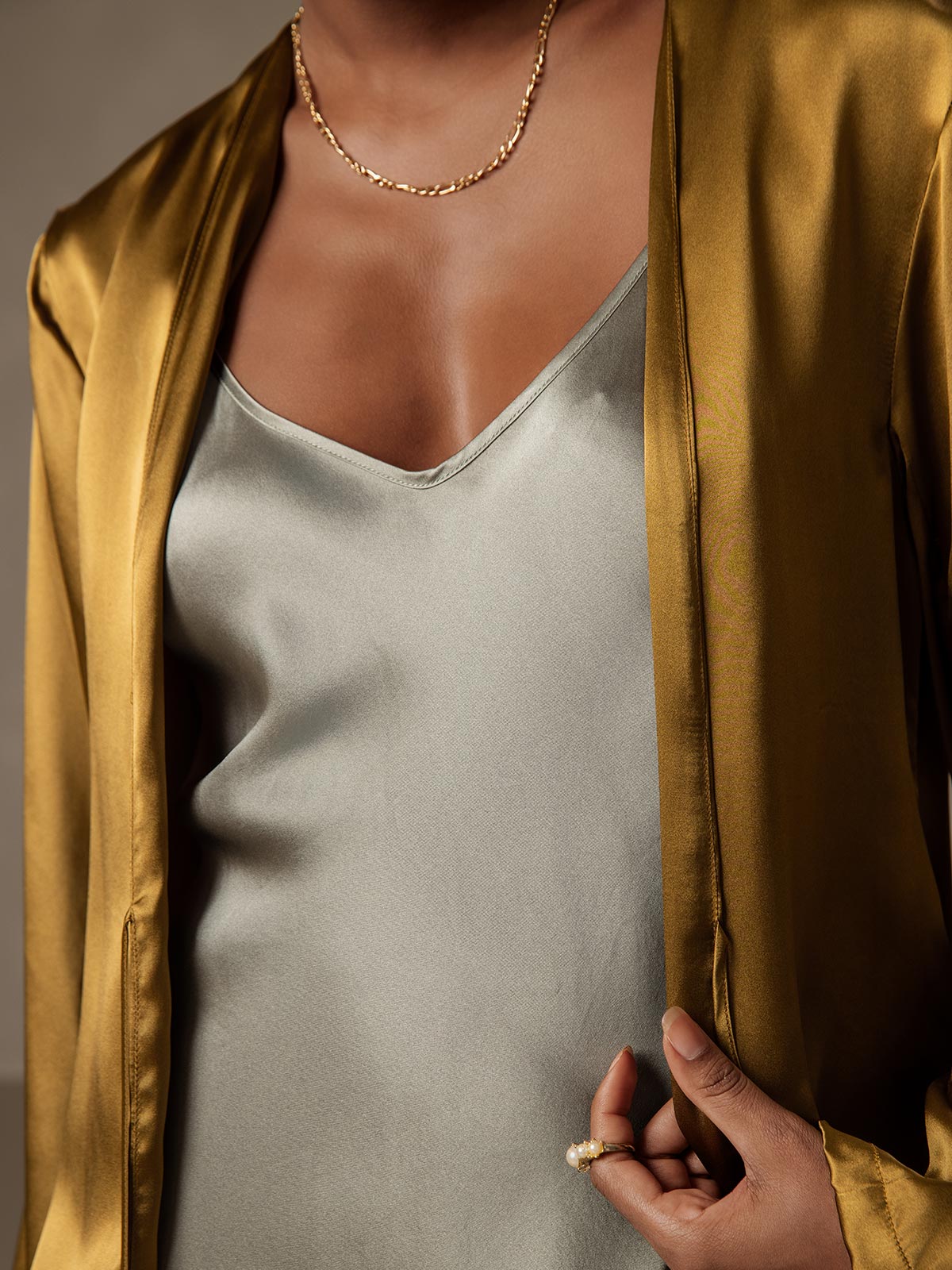 [Brun] SilkSilky-FR 19Momme Soie Manches longues Womens Outerwear 002