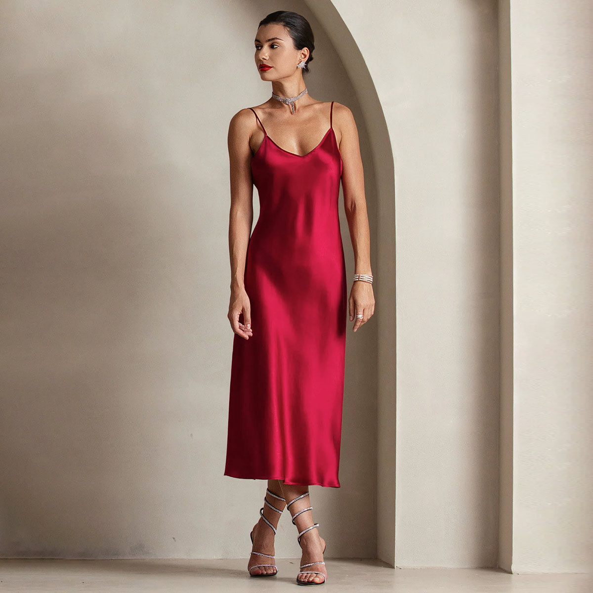 [Brun] SilkSilky-FR 19Momme Soie Col Rond Robes 001