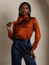 [Caramel] SilkSilky-FR Long Sleeve High Neck Blouse 001