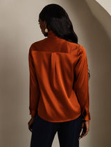 [Caramel] SilkSilky-FR Long Sleeve High Neck Blouse 002