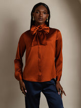 [Caramel] SilkSilky-FR Long Sleeve High Neck Blouse 003