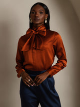 [Caramel] SilkSilky-FR Long Sleeve High Neck Blouse 004