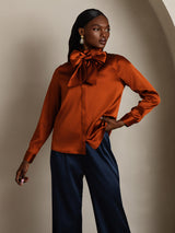 [Caramel] SilkSilky-FR Long Sleeve High Neck Blouse 005