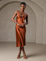 [Caramel] SilkSilky-FR Sleeveless V Neck Robes 005