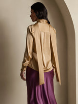 [Champagne] SilkSilky-FR Long Sleeve High Neck Blouse 002