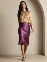 [Champagne] SilkSilky-FR Long Sleeve High Neck Blouse 006