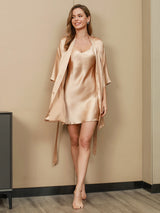 [Champagne] SilkSilky-FR Trois-quart Col V Peignoir&Robe de Chambre 001