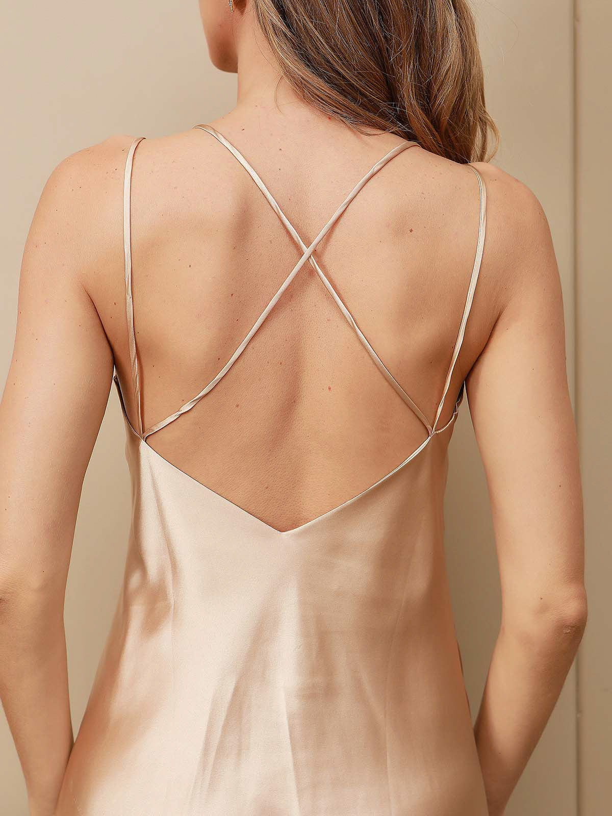 [Champagne] SilkSilky-FR Pure Soie Trois-quart Nightgown&Robe Set 008