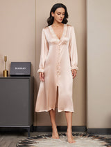 [Champagne] SilkSilky-FR Pure Soie Manches longues Nightgown 003