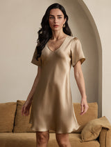[Champagne] SilkSilky-FR Manches courtes Col V Chemises de nuit 003
