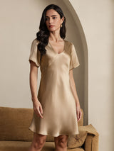[Champagne] SilkSilky-FR Manches courtes Col V Chemises de nuit 005