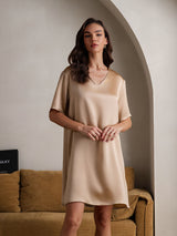 [Champagne] SilkSilky-FR Half Sleeve V Neck Chemises de nuit 004