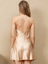 [Champagne] SilkSilky-FR Sleeveless V Neck Chemises de nuit 001