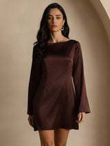 [Café] SilkSilky-FR Long Sleeve Boat Neck Robes 005