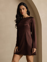 [Café] SilkSilky-FR Long Sleeve Boat Neck Robes 007