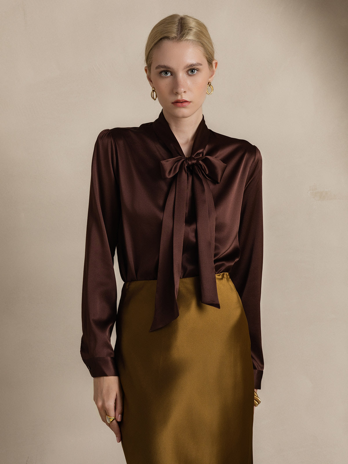 [Café] SilkSilky-FR 19Momme Manches longues À Nouer Blouse 003