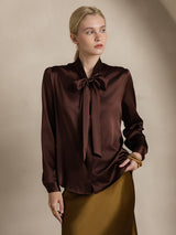 [Café] SilkSilky-FR 19Momme Manches longues À Nouer Blouse 005