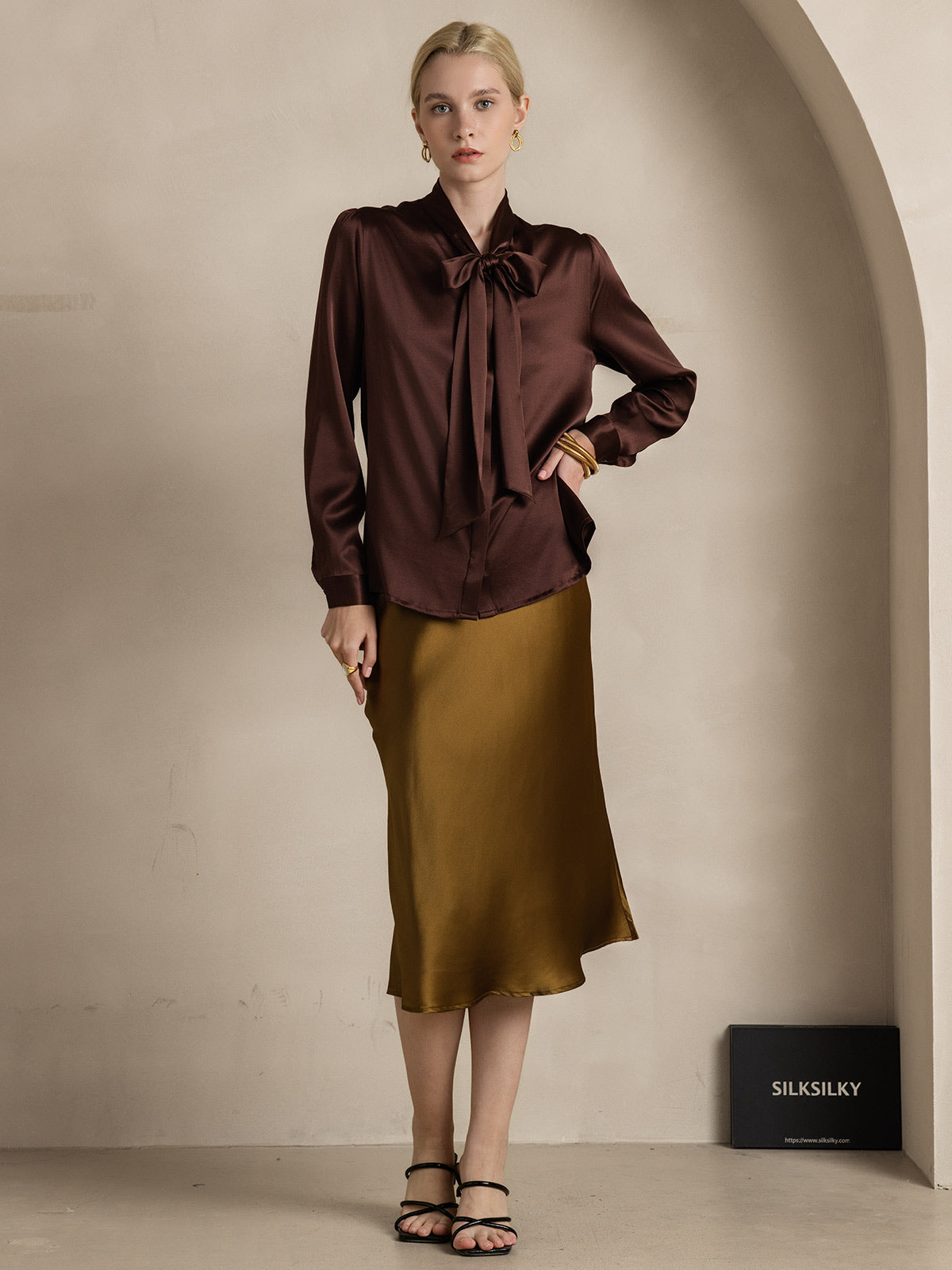 [Café] SilkSilky-FR 19Momme Manches longues À Nouer Blouse 006