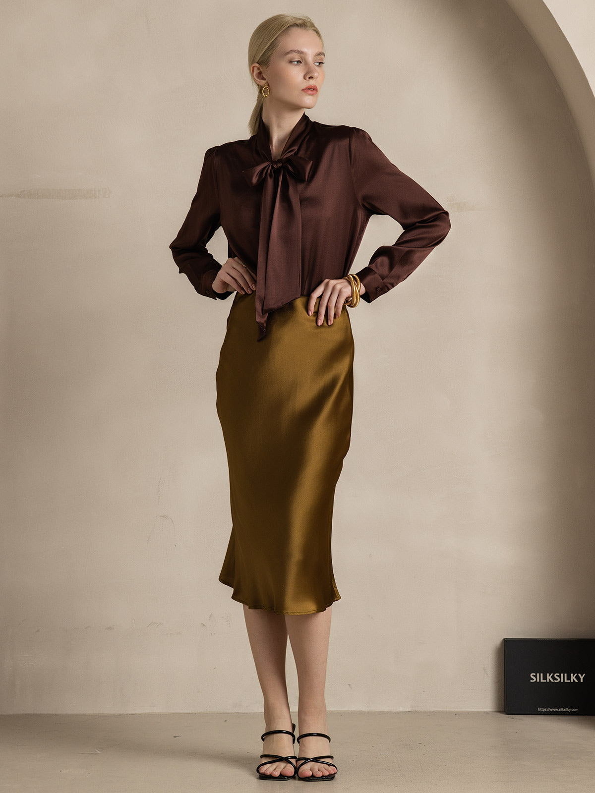 [Café] SilkSilky-FR 19Momme Manches longues À Nouer Blouse 007