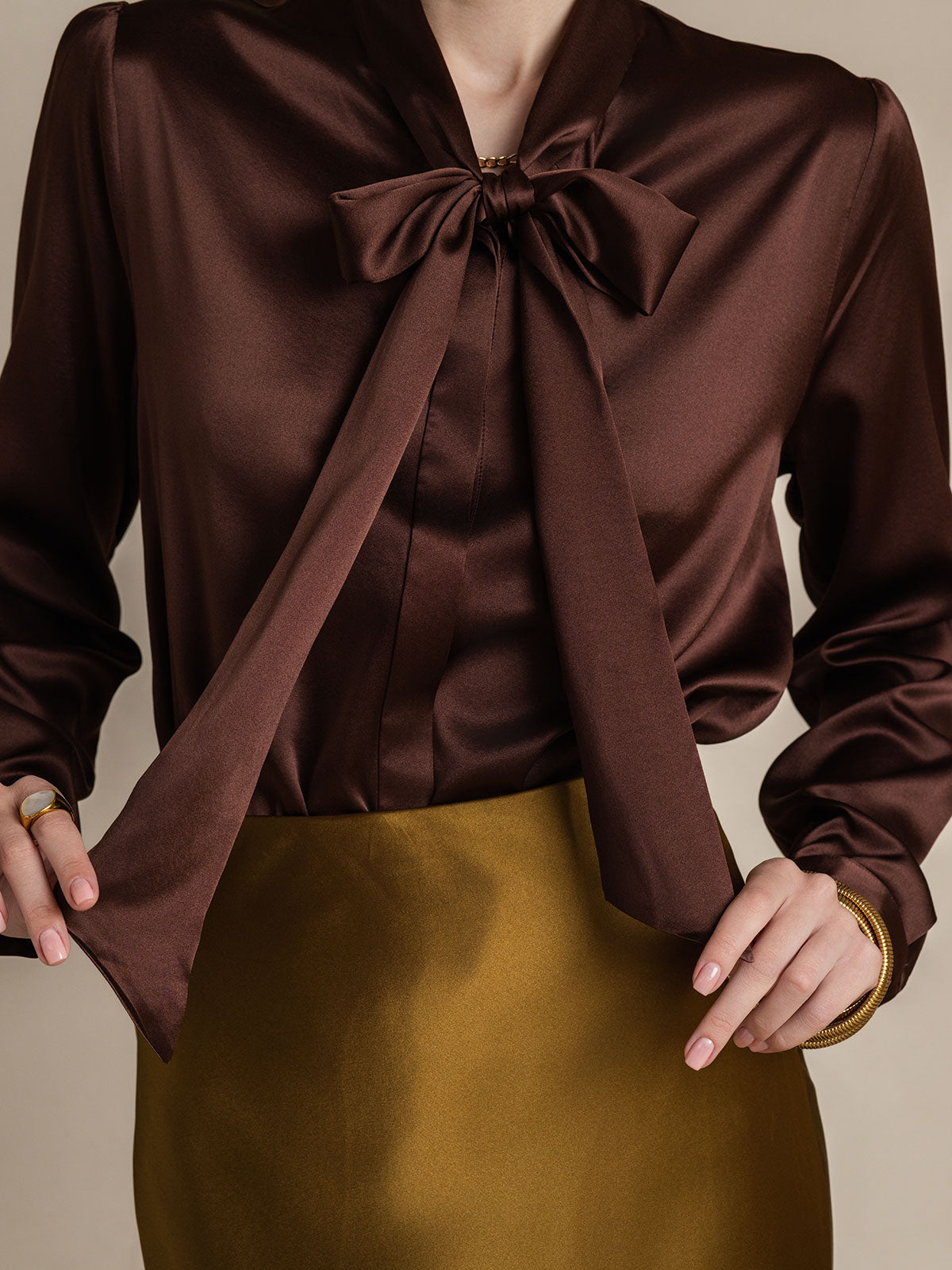 [Café] SilkSilky-FR 19Momme Manches longues À Nouer Blouse 008